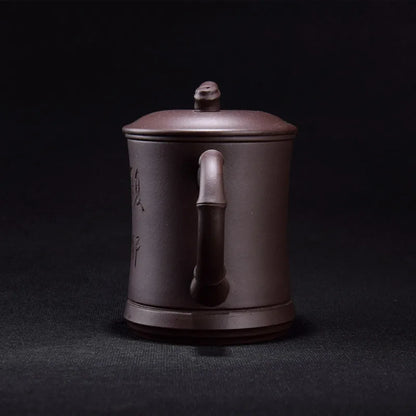 authentic yixing zisha office cup with infuser cup inside real original ore purple grit mug handle lid handmade carved tea cups