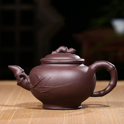 authentic yixing zisha tea pot handmade pot marked bamboo relief Chinese kungfu tea pots 280ml master pot on sales