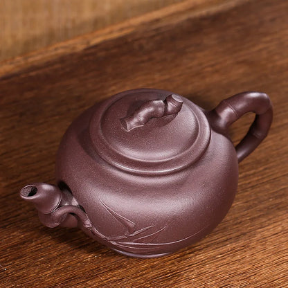 authentic yixing zisha tea pot handmade pot marked bamboo relief Chinese kungfu tea pots 280ml master pot on sales