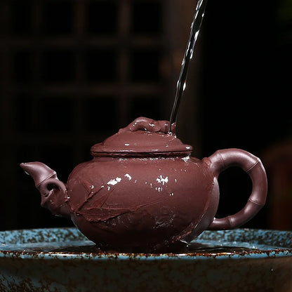 authentic yixing zisha tea pot handmade pot marked bamboo relief Chinese kungfu tea pots 280ml master pot on sales
