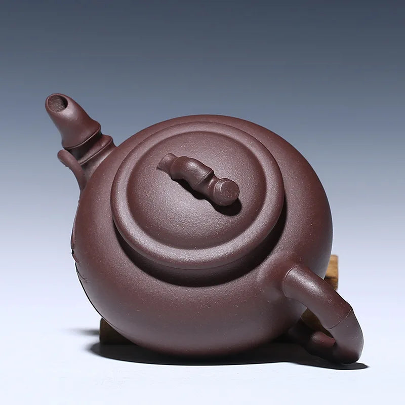 authentic yixing zisha tea pot handmade pot marked bamboo relief Chinese kungfu tea pots 280ml master pot on sales
