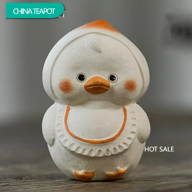 Chinese Yixing Purple Clay Tea Pet Little Yellow Duck Statue Ornaments Tea Figurine Handmade Zisha Sculpture Tea Set Decoration