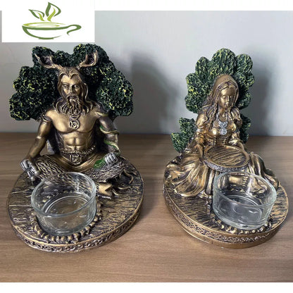 Mythology Celtic Goddess Statue Resin Candle Incense Cernunnos Candlestick Furniture Desktop Decor Crafts Figurine Collectibles