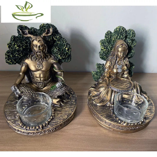 Mythology Celtic Goddess Statue Resin Candle Incense Cernunnos Candlestick Furniture Desktop Decor Crafts Figurine Collectibles