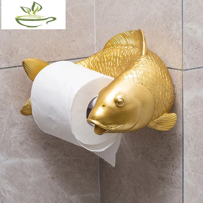 Koi Statue Fish Craft Toilet Paper Holder Towel Rack Wall Hanging Bathroom Household Toilet Paper Rack Free Punching Decoration