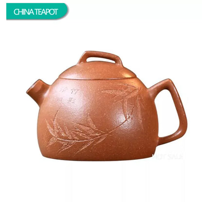 120ml Yixing Purple Clay Teapots Kettle Famous Artists Hand-carved Bamboo Leaf Pattern Tea Pot Chinese Zisha Tea Set Teaware