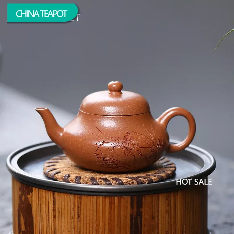 120ml Chinese Yixing High-end Handmade Purple Clay Teapot Small Capacity Famous Artists Hand-carved Tea Pot Kettle Zisha Tea Set