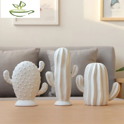 1pc White Ceramic Cactus Statue Matte Porcelain Cacti Ornament Christmas Home Decor Figurines Best Gift for Wedding
