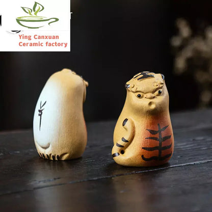 Creative Zodiac Tiger Statue Ornaments Chinese Yixing Handmade Sculpture Purple Clay Tea Pet Desktop Crafts Tea Set Decoration