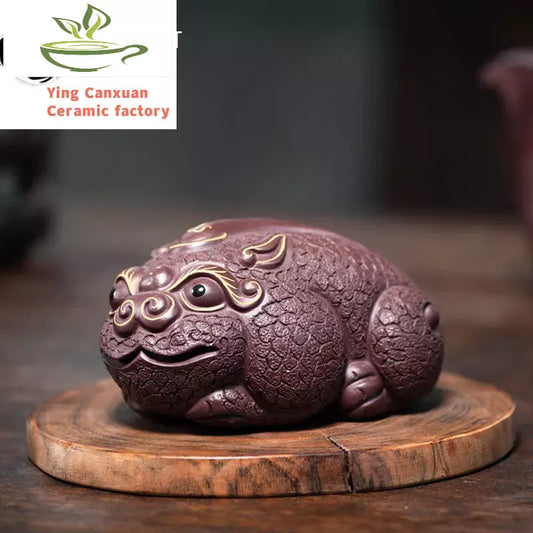 Chinese Yixing Handmade Purple Clay Tea Pet Lucky Animal Statue Ornaments Tea Figurine Desktop Crafts Home Tea Set Decoration