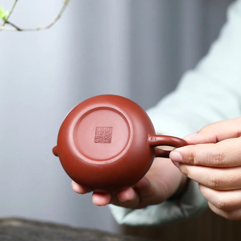ball shaped infuser holes hand carved wintersweet flower embossed tea pot real yixing zisha original ore dahongpao clay xishi