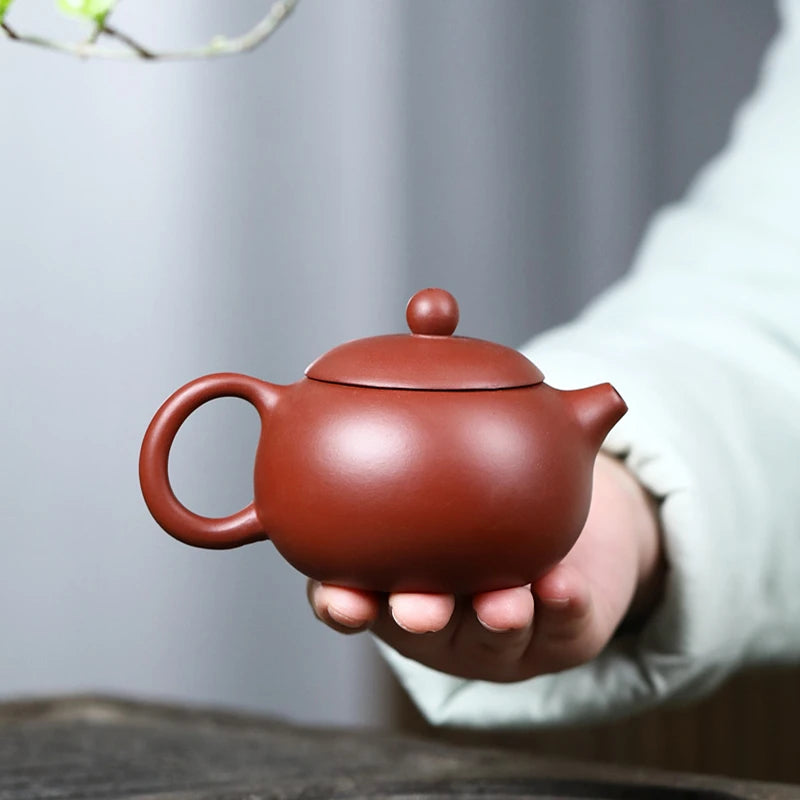 ball shaped infuser holes hand carved wintersweet flower embossed tea pot real yixing zisha original ore dahongpao clay xishi