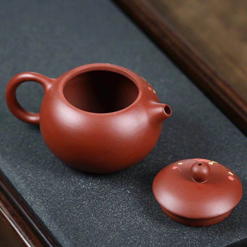 ball shaped infuser holes hand carved wintersweet flower embossed tea pot real yixing zisha original ore dahongpao clay xishi