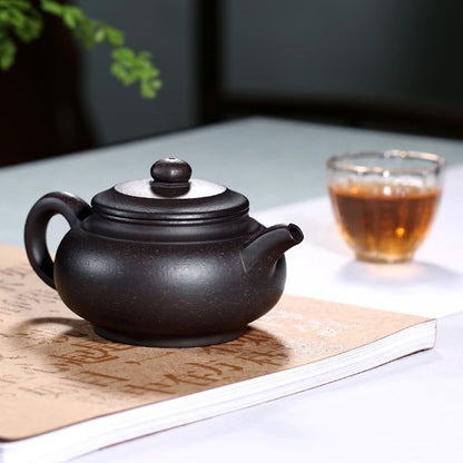 ball shaped infuser holes tea pot full handmade master pot marked real yixing zisha black galaxy clay pot of tea limited stock