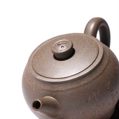 ball shaped infuser holes true yixing zisha original ore qinghui duan clay marked tea pot Chinese character carved pot of tea