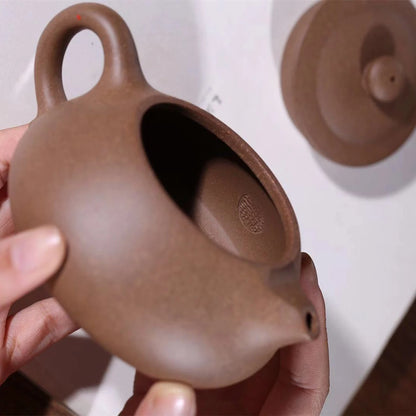 bamboo carved tea pot authentic yixing zisha qinghui clay marked pot handmade craft 9 infuser holes on sales in China