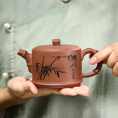 bamboo design real yixing zisha tea pot purple grit on sales kungfu pot marked handpainted clay pot of tea China free shipping