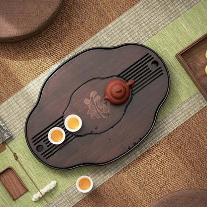 bamboo surface tea tray water reservoir serving tray for kungfu tea set pot cup water draining pipe ball gift on sales in China