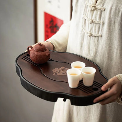 bamboo surface tea tray water reservoir serving tray for kungfu tea set pot cup water draining pipe ball gift on sales in China