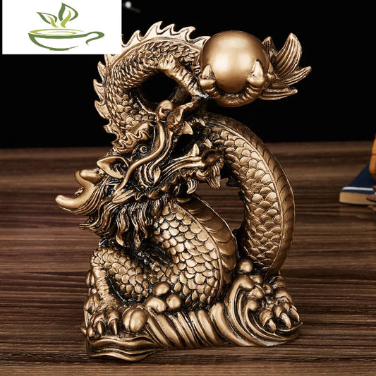 Chinese Mascot Tamron Ornaments Resin Lucky Dragon Sculpture Statue Gold Color and Antique Copper Home Decoration Accessories