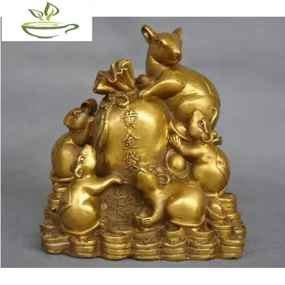 China Zodiac Five Rat Mouse Money Coin Bag Bronze Statue    Free Shipping