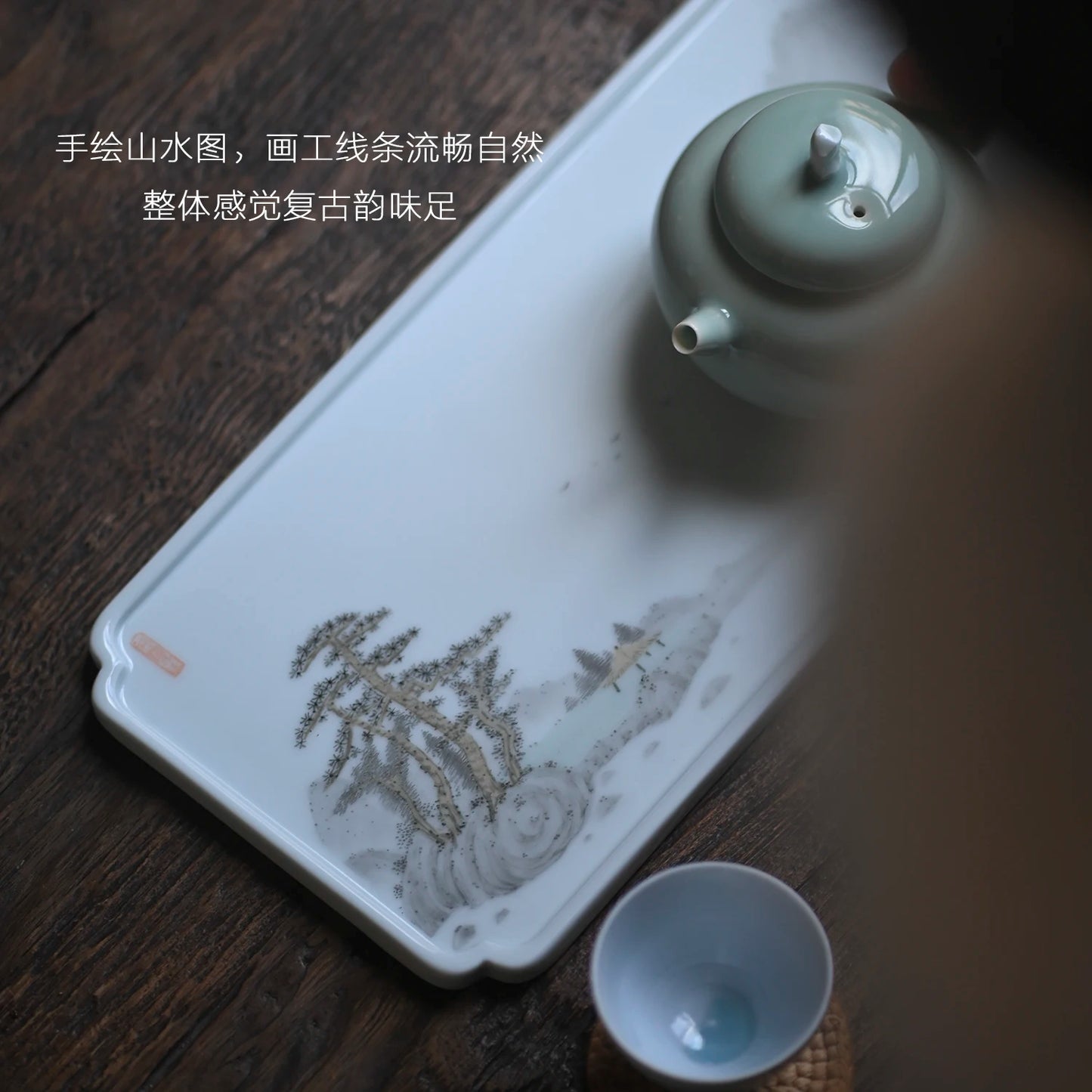 beginning of the jingdezhen hand-painted mountain water bearing haitang saucer tea set Chinese dry foam ceramic tea set