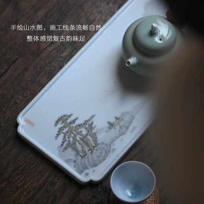 beginning of the jingdezhen hand-painted mountain water bearing haitang saucer tea set Chinese dry foam ceramic tea set