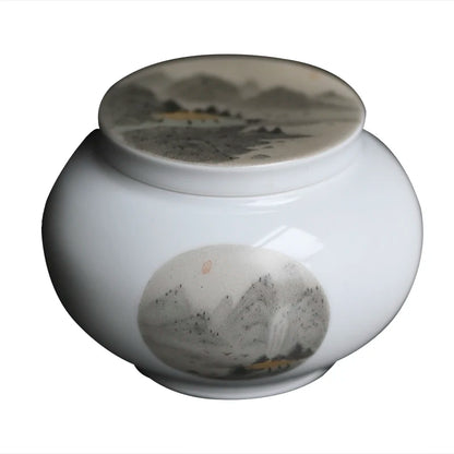 beginning of the jingdezhen hand-painted mountains caddy small mini portable moistureproof tea warehouse ceramic POTS