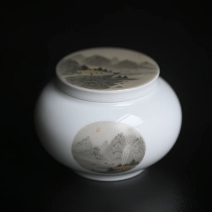 beginning of the jingdezhen hand-painted mountains caddy small mini portable moistureproof tea warehouse ceramic POTS