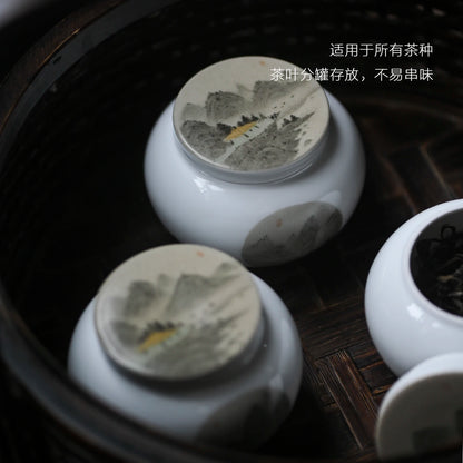 beginning of the jingdezhen hand-painted mountains caddy small mini portable moistureproof tea warehouse ceramic POTS