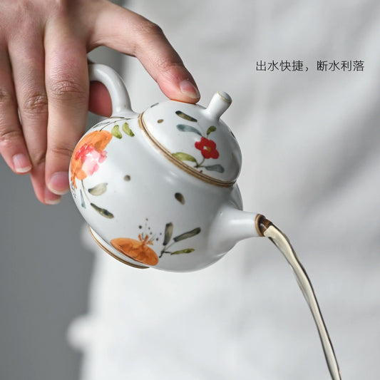 beginning of the jingdezhen undressed ore clay hand-painted pomegranate teapot retro household single pot of tea teapot