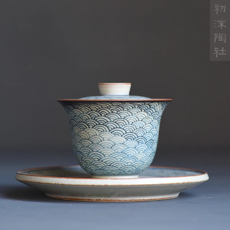 beginning of the pure manual only three tureen under glaze blue coarse pottery tureen xiangyun pot of kung fu tea cups