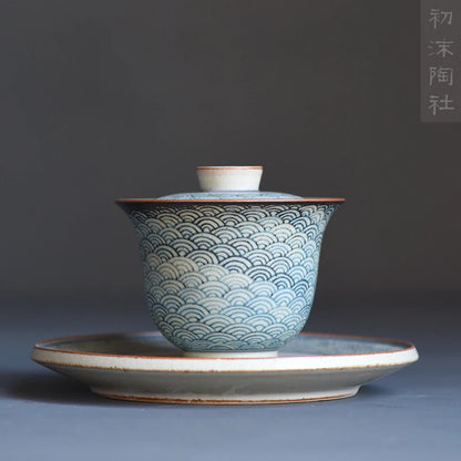 beginning of the pure manual only three tureen under glaze blue coarse pottery tureen xiangyun pot of kung fu tea cups
