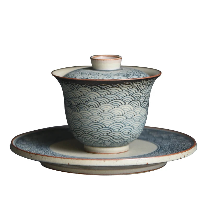 beginning of the pure manual only three tureen under glaze blue coarse pottery tureen xiangyun pot of kung fu tea cups