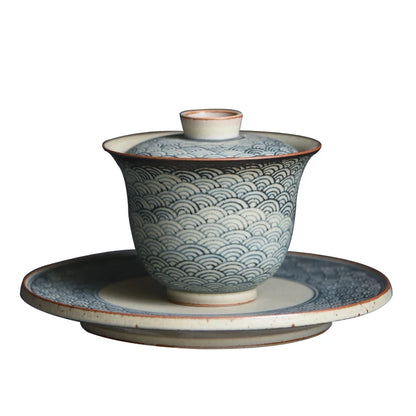 beginning of the pure manual only three tureen under glaze blue coarse pottery tureen xiangyun pot of kung fu tea cups