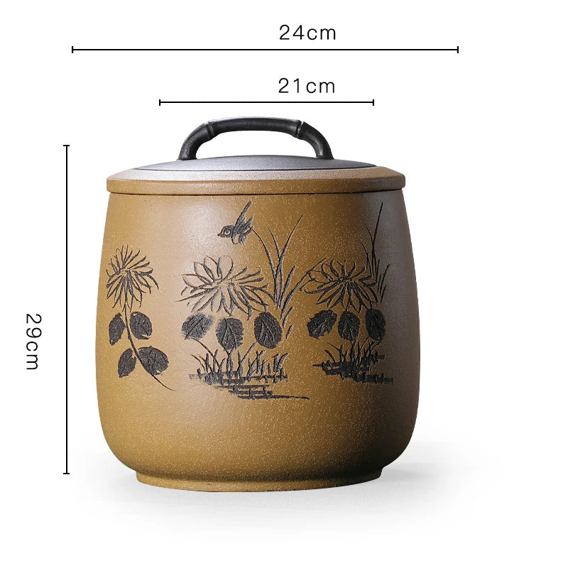 big jar with sealed lid tea Storage for Pu'er cake real yixing zisha tea canister hand carved wintersweet orchid bamboo Mum new