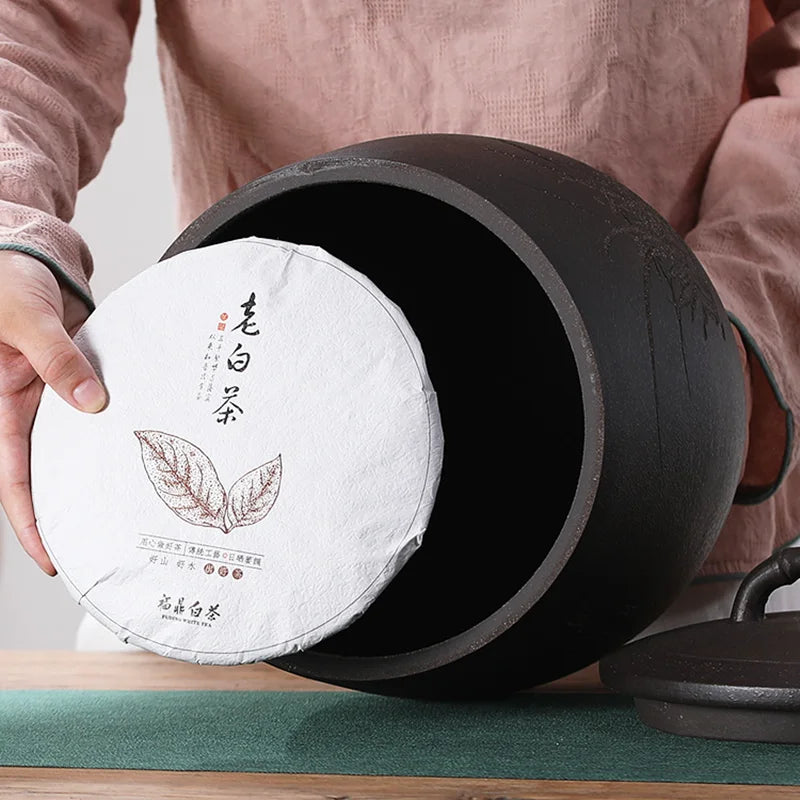 big jar with sealed lid tea Storage for Pu'er cake real yixing zisha tea canister hand carved wintersweet orchid bamboo Mum new
