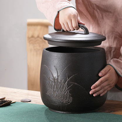 big jar with sealed lid tea Storage for Pu'er cake real yixing zisha tea canister hand carved wintersweet orchid bamboo Mum new