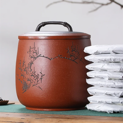 big jar with sealed lid tea Storage for Pu'er cake real yixing zisha tea canister hand carved wintersweet orchid bamboo Mum new