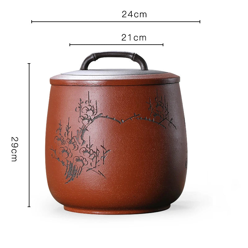 big jar with sealed lid tea Storage for Pu'er cake real yixing zisha tea canister hand carved wintersweet orchid bamboo Mum new