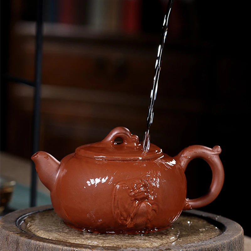 big pot 470ml real yixing zisha teapot original ore zihong clay zisha handmade carve Zen style marked 9 infuser holes on sales