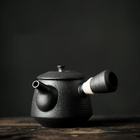 black crockery ceramic kyusu teapot porcelain tea pot drinkware