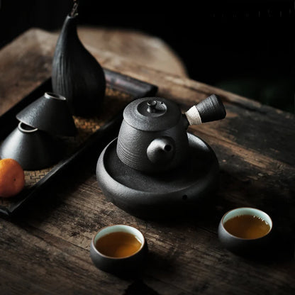 black crockery ceramic kyusu teapot porcelain tea pot drinkware