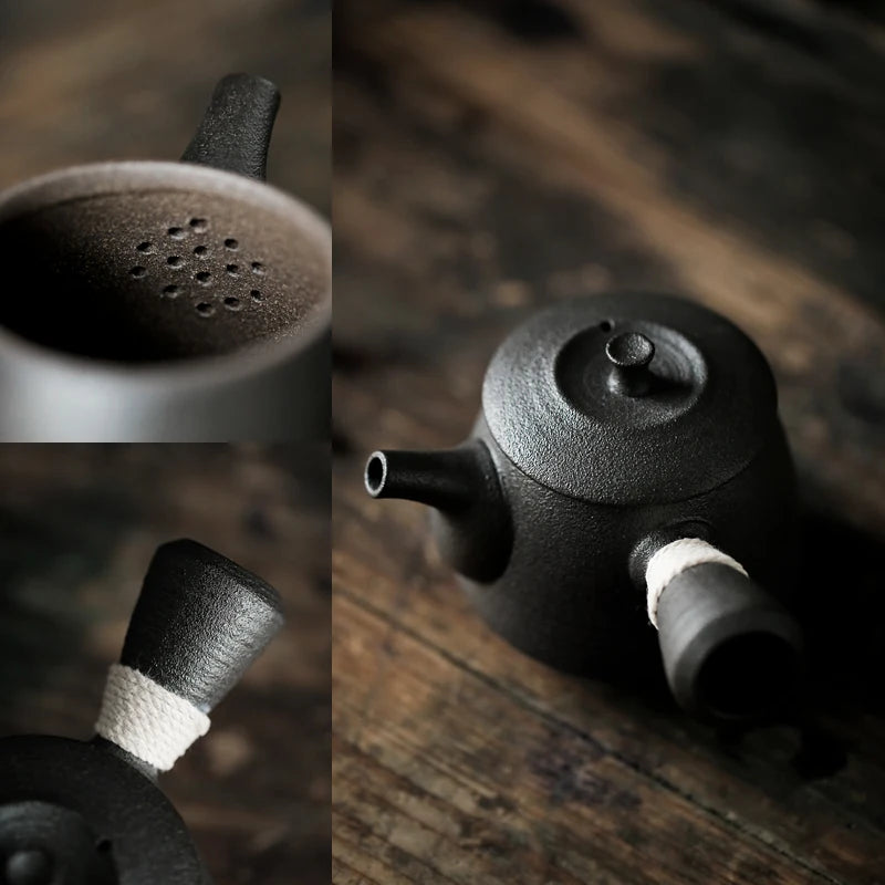 black crockery ceramic kyusu teapot porcelain tea pot drinkware