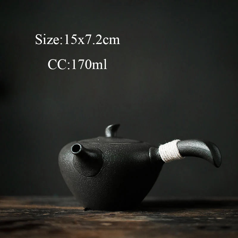 black crockery ceramic kyusu teapot porcelain tea pot drinkware