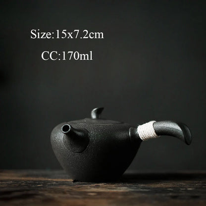 black crockery ceramic kyusu teapot porcelain tea pot drinkware