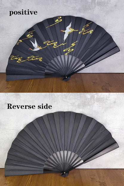 black-faced large folding fan, Chinese printed golden dragon fan, home decorations, wedding Daily use dance gift Hand fan 33cm