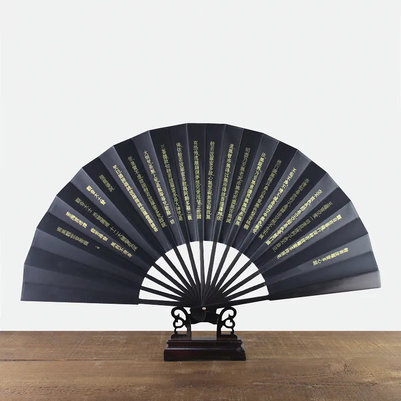 black-faced large folding fan, Chinese printed golden dragon fan, home decorations, wedding Daily use dance gift Hand fan 33cm