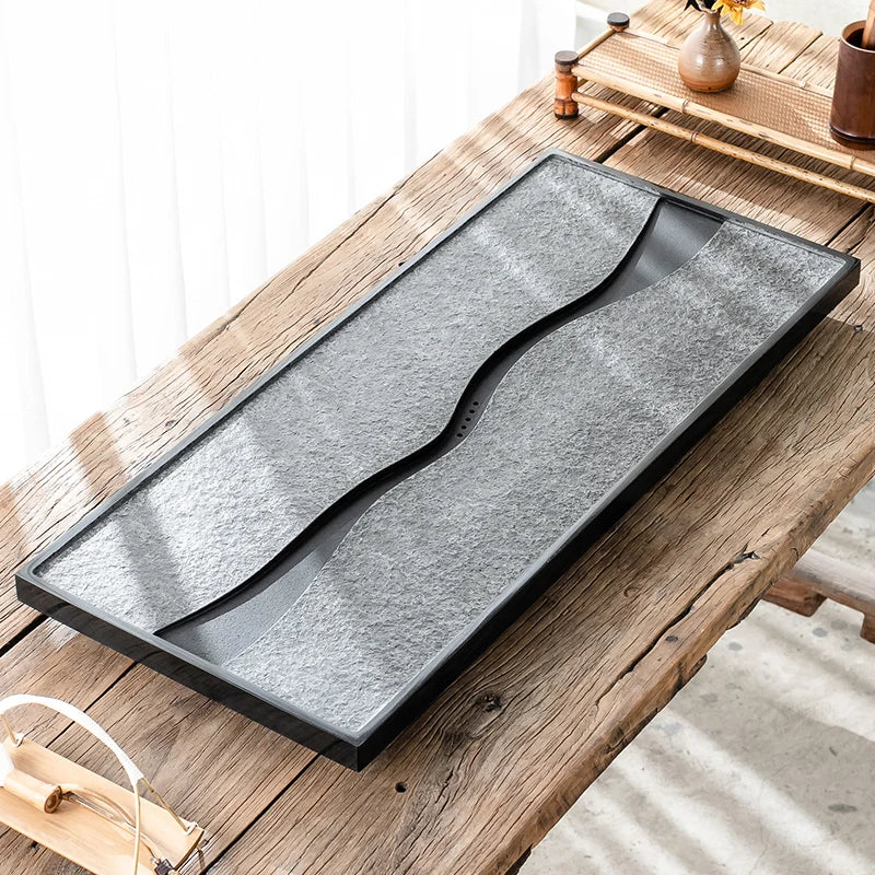 black stone tea tray hand carved weighted tea table for kungfu tea set water draining serving trays multi size for business new