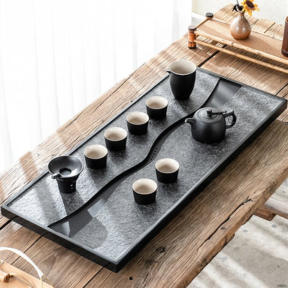 black stone tea tray hand carved weighted tea table for kungfu tea set water draining serving trays multi size for business new